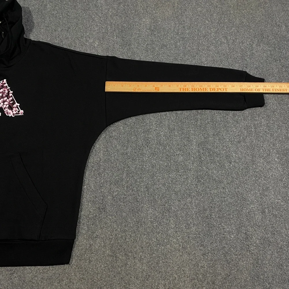 Adidas Trefoil Floral Logo Hoodie Womens XL Black Pink  Flowers Pullover Fleece